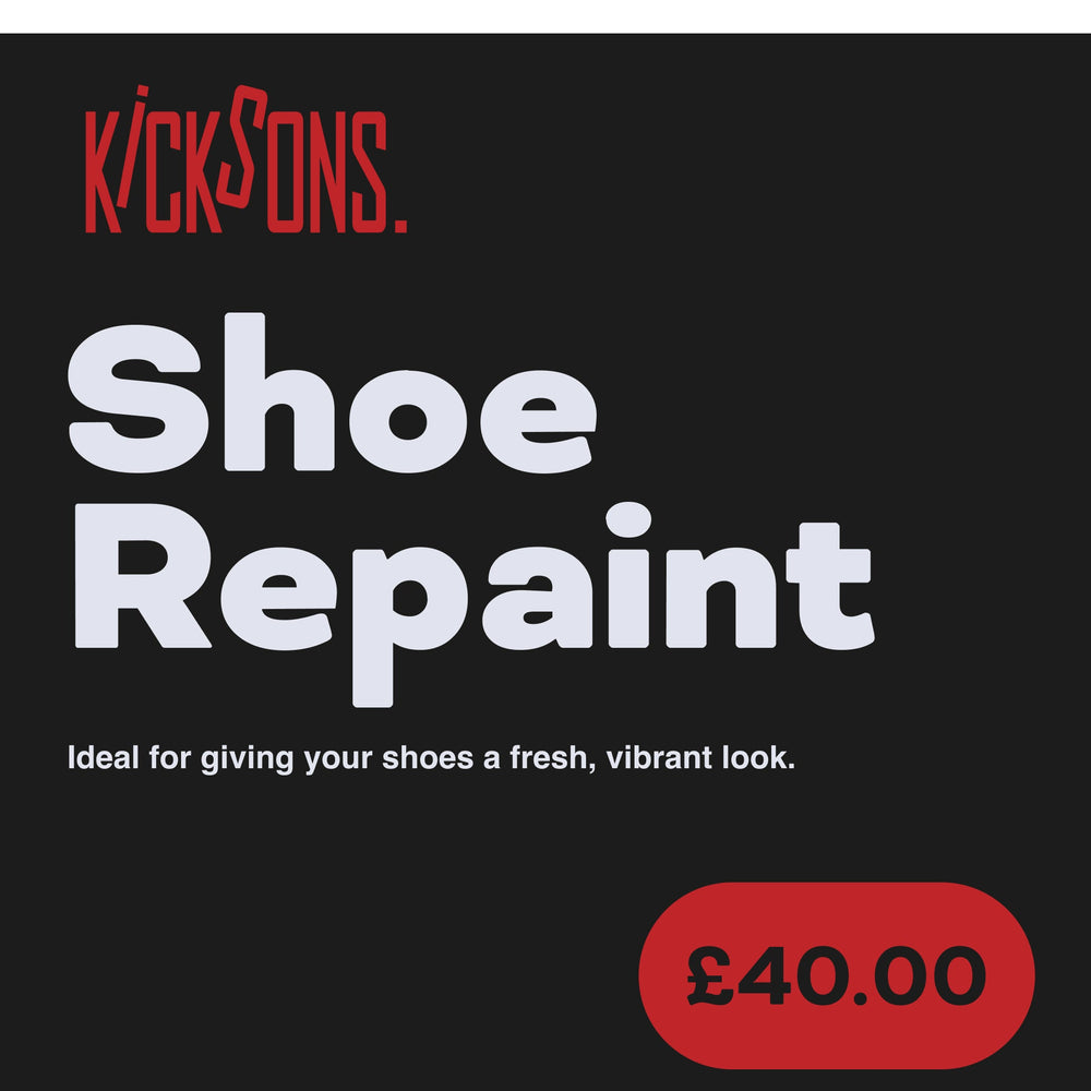 Shoe repaint service ad emphasizing a fresh, vibrant look for shoes.