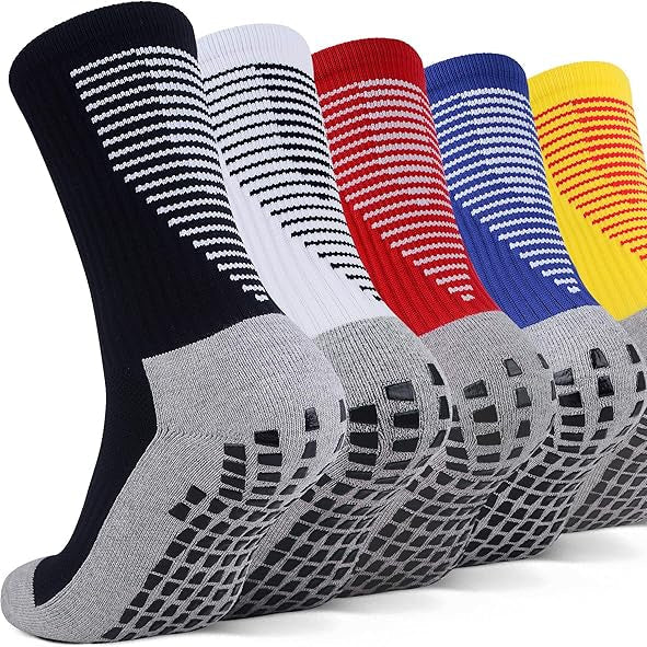 Premium non-skid grip socks in assorted colors for sports and safety on slick surfaces.