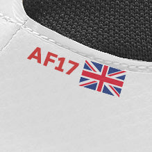 Kicksons Boot ID Personalisation showing initials and flag on white boot.